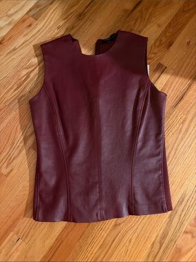 Theory Burgundy Faux-Leather Sleeveless Tank LARGE